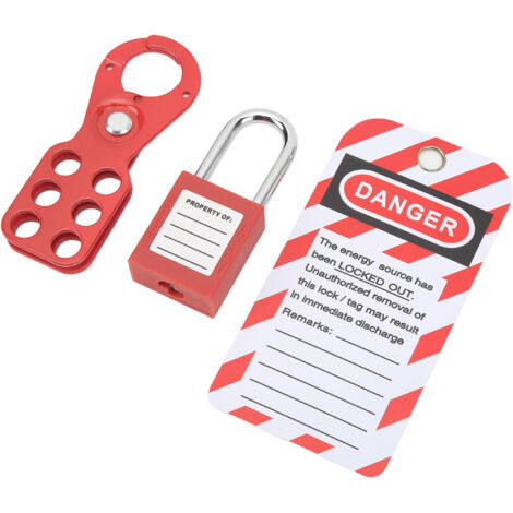 Kit antivol industriel 25mm avec cadenas, loquet et étiquettes de cadenassage pour sécurité équipement.