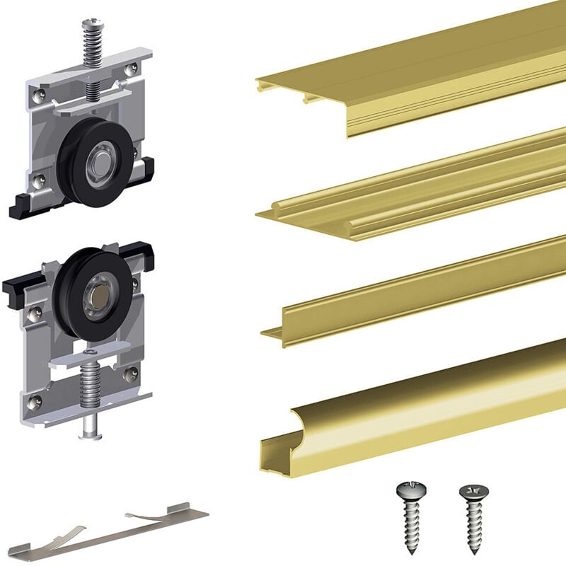 Kit slid'up 210 aluminium anodisé or pour 2 portes de placard coulissantes 16 mm - rail 1,8 m - 70 kg