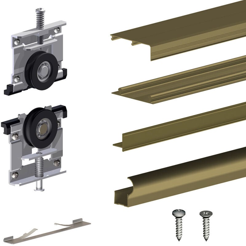 Kit slid'up 210 aluminium anodisé bronze pour 3 portes de placard coulissantes 16 mm - rail 2,7 m - 70 kg