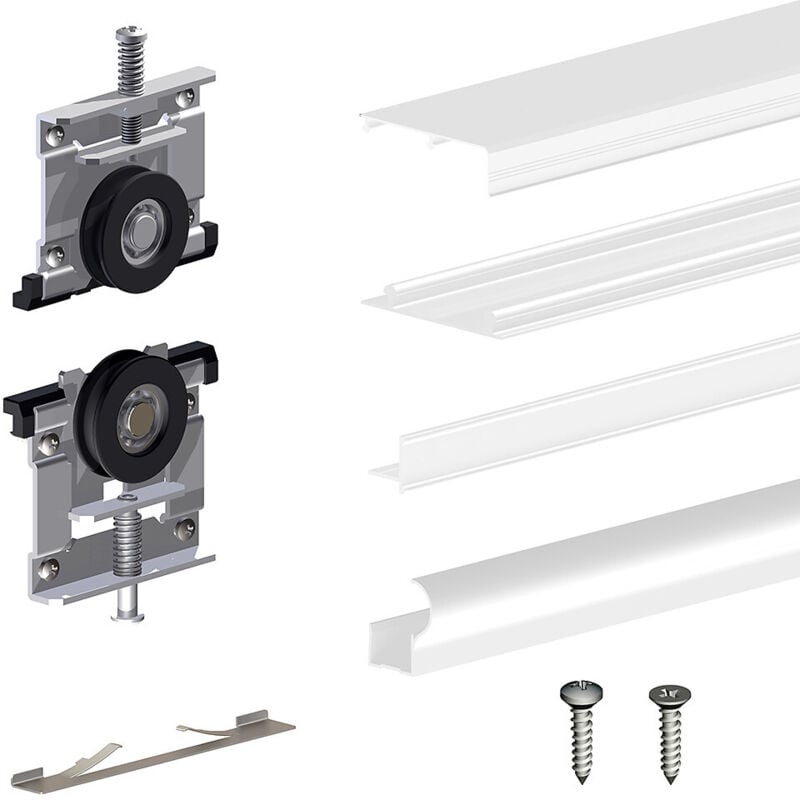 Kit slid'up 220 aluminium blanc pour 2 portes de placard coulissantes 18 mm - rail 1,8 m - 70 kg