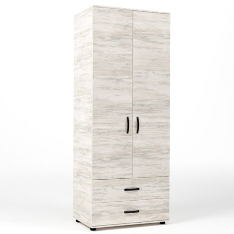 Kit Armadio 2 Ante + 2 Cassetti 80X52X205 Cm Bianco Ven.K083