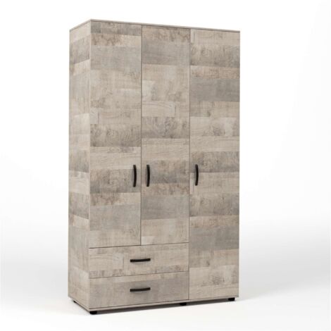Kit Armadio 3 Ante + 2 Cassetti 120X52X205 Cm Rovere Plat.K355