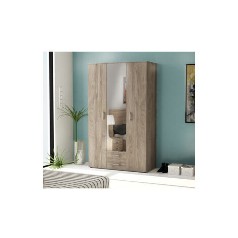 KIT ARMADIO 3 ANTE + 2 CASSETTI E SPECCHIO CM. 121X200X54