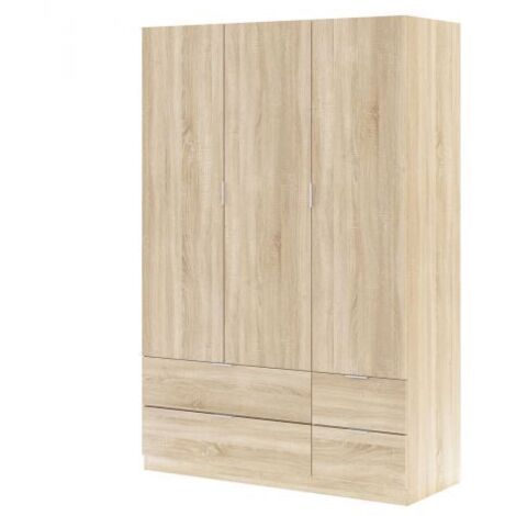 KIT ARMADIO 3 ANTE + 4 CASSETTI 135X52X200H ROVERE