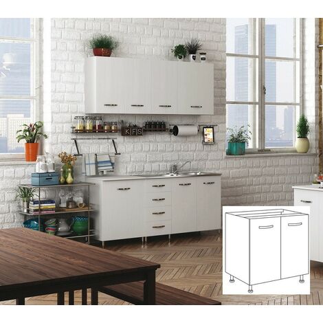 Kit armoire de cuisine bas sous évier 2 portes cm.80x50x85h évier blanc exclu - Salle de séjour