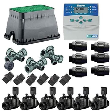 Kit Arrosage Automatique 6 zones pour irrigation pour programmateur électrique. Controlateur Hunter ELC601 + Electrovanne 100HV