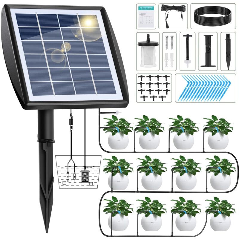 Kit Arrosage Automatique Solaire avec Minuterie 15M Tuyau Arrosage Système D'arrosage Automatique Système D'irrigation Goutte à Goutte Solaire pour
