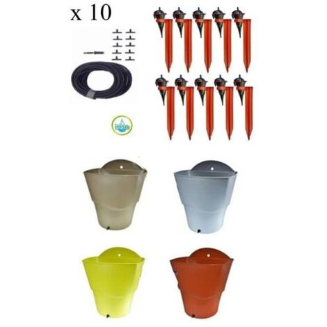 Kit arrosage goutte à goutte 10 goutteurs et réserve d'eau, Couleur Vert
