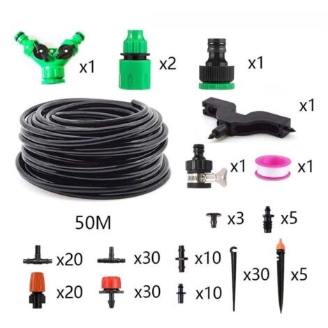 Kit Arrosage Goutte à Goutte, 50M Irrigation Goutte Jardin, Irrigation Goutte à Goutte, avec Arroseur de Pulvérisateur à Buse Réglable, pour Plantes/Terrasse