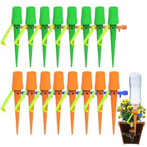 Kit Arrosage Plantes - 16 Pièces Goutte à Réglable avec Support Anti-basculement et Valve, Compatible Bouteilles Plastique, Idéal pour d'Intérieur Balcon