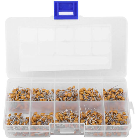 Kit assorti de 500 condensateurs céramiques monolithiques de 50 V, 1 nF (102) à 68 nF (683), 10 valeurs différentes.