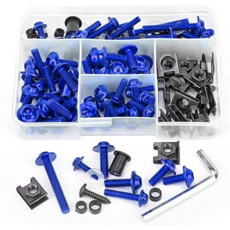 Kit Assortiment Clips D'écrou De Boulons, Kit Vis Autotaraudeuses, Carénage-Kit Vis Carénage-Moto, Kit Boulons Pour Carénages Motos, Vis Moto Colorées Kit-Boulon Carénage(Bleu)