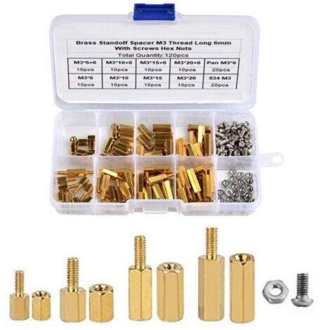Kit assortimento di 120 pezzi di distanziatori esagonali in ottone M3 maschio-femmina/femmina-femmina e dadi a vite in acciaio inossidabile per scheda madre con cacciavite (+).