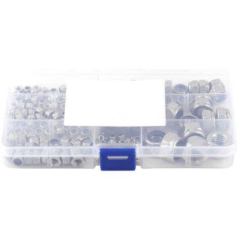 Kit assortimento di 165 dadi di bloccaggio con inserto in nylon in acciaio inossidabile SS304, misure M3, M4, M5, M6, M8, M10 e M12.