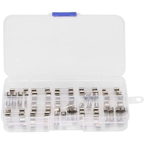 Kit assortito di 50 fusibili a tubo di vetro a rottura rapida da 5x20 mm, Amp 0,25 A, 0,3 A, 0,5 A, 0,75 A, 1 A, 2,5 A, 3 A, 4 A, 6 A, 6,3 A.