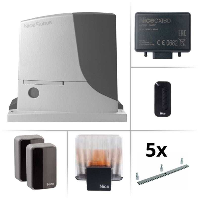 Kit portail coulissant Nice robus bd 600kg RB600BDKCE + crémaillère 5M galvanisée