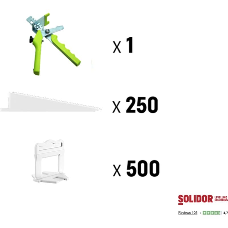 Kit: 1 pince, 250 cales, 500 croisillons 1,5mm - croisillon de carreleur autonivelants carrelage qualité supérieure - crix