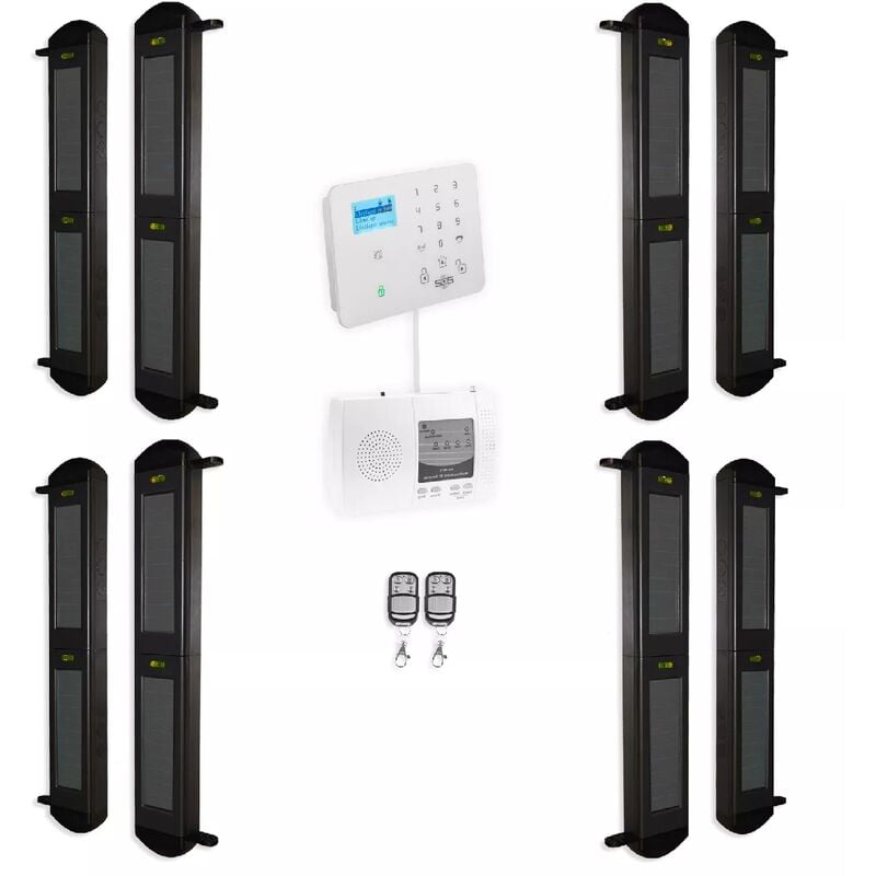 Kit avancé alarme périmétrique gsm 2G+3G+4G - 4 jeux barrières infrarouges 900 mètres sans-fil 2B (gamme KP/DA600+)