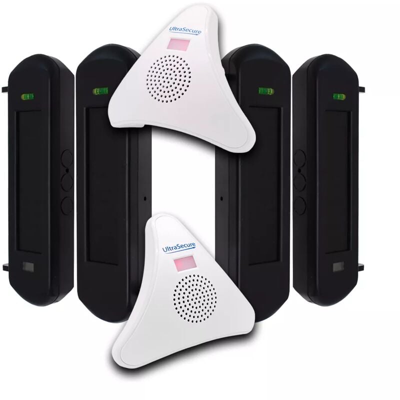 Ultra Secure - Kit avancé alerte passage 600m performance - 2 Jeux barrières infrarouges solaires & 2 carillons 35 mélodies (DA600+)