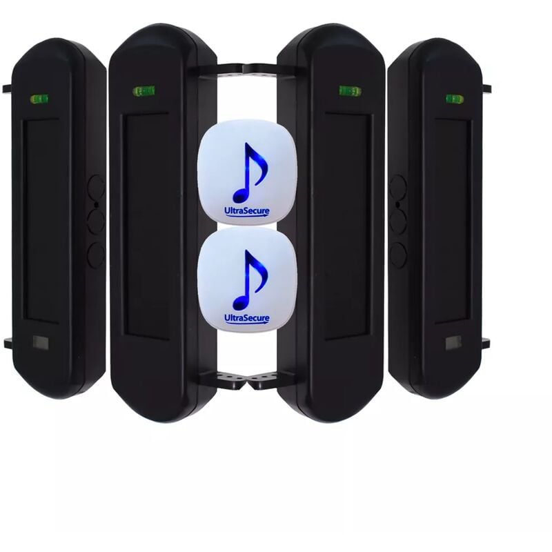 Ultra Secure - Kit avancé alerte passage 600m performance - 2 jeux barrières infrarouges solaires & 2 carillons sur prise (DA600+)