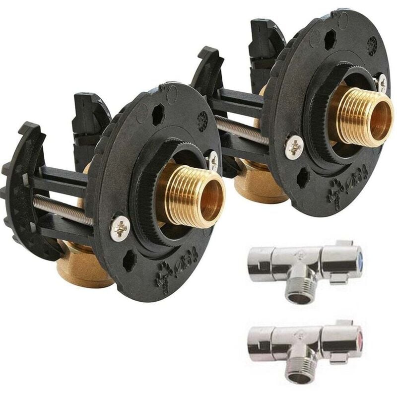 Kit avec robinets - Sortie de cloison fixoplac lavabo/évier - raccord coudé per à glissement - Mâle 3/8' (12/17) Somatherm