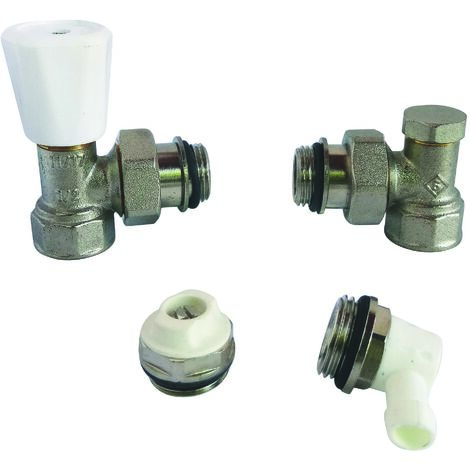 Ayor – Kit pour radiateur avec tête manuelle – Corps équerre, purgeur d'air automatique, robinet de vidange orientable – Compatible 15/21