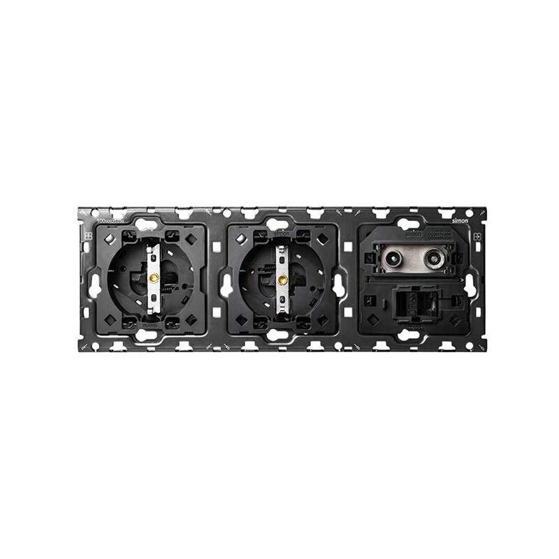 

Kit Back 3 elementos 100 con 2 bases de enchufe schuko y 1 Toma R-TV+SAT CON 1 CONECTOR RJ45 6 UTP 10010303-039 - Simon