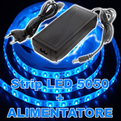 Kit Bande Led 5050 Flexible 5m Adhésif Avec Alimentation 3a Bleu Bleu Ip65