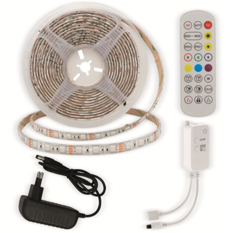 Kit Bande LED Étanche - RGB 5m - Bluetooth Musique - Télécommande - 60 LED/m