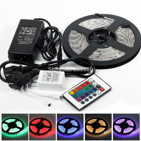 Kit Bande Led Rgb 5m 300 Led 5050 + Contrôleur + Télécommande 5 Mètres