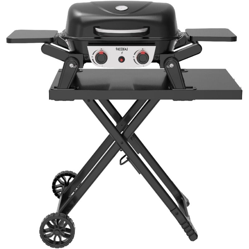 Kit Barbecue à Gaz Portable de Table Kekai Erie de 5 kW + Chariot Pliable Kekai Travel Erie 96,8x58x101 cm Couleur Noir