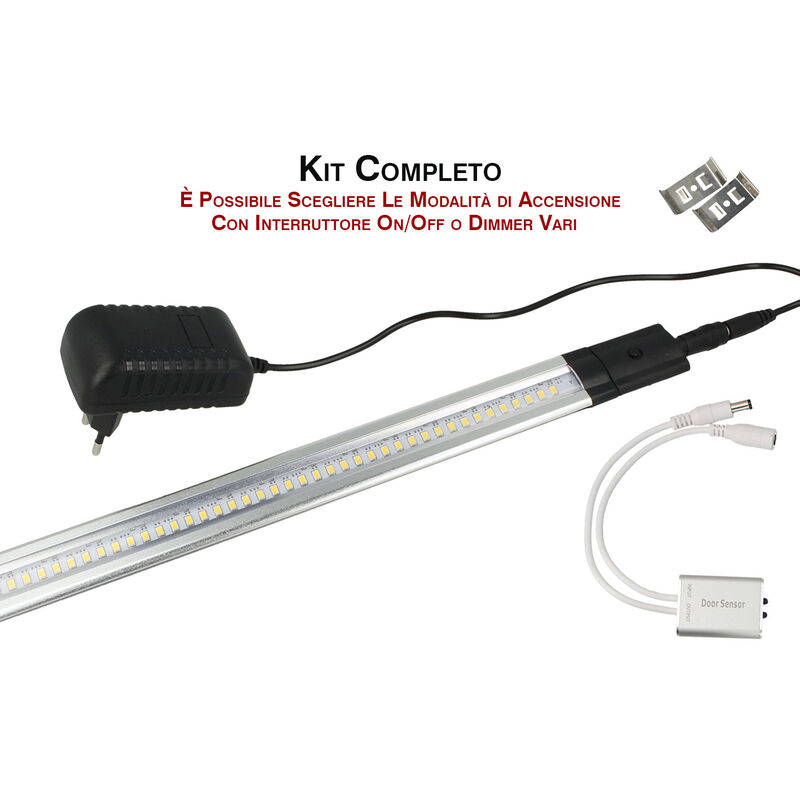 Image of Ledlux - Kit Barra Led Con Sensore Door Apertura Anta 50cm Luce Calda Alimentatore Compreso Per Cucina Sottopensile Mobile ect.