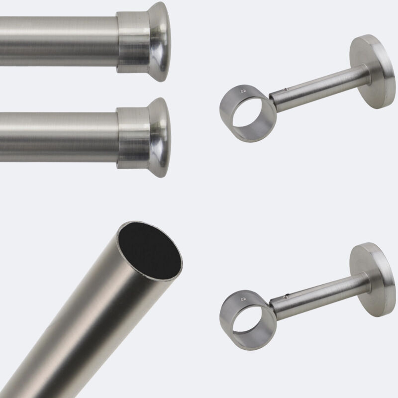 Boulet - Kit de tringle à rideaux Nickel Mat 150cm Diam.28mm Embout Chapeau - Fixation Mur