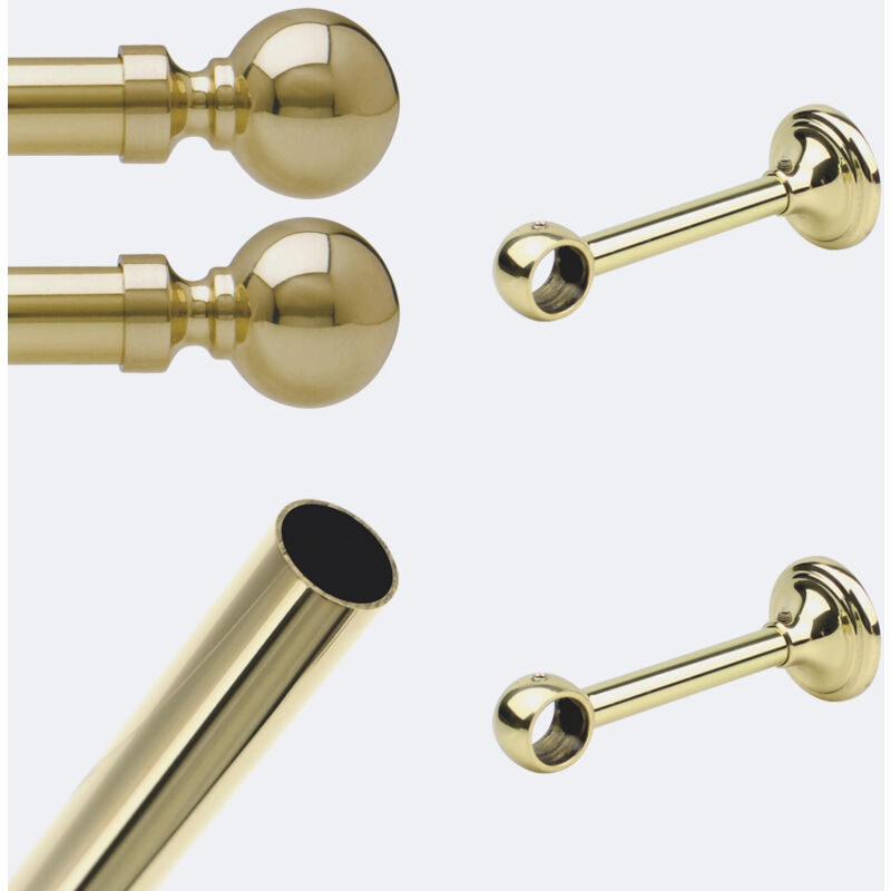 Kit barre à rideaux 2m00 Laiton Poli Verni 20mm Mur Contemporain Boulet