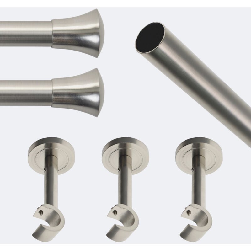 Kit barre à rideaux 2M50 Tendance 20mm Mur Pommeau Nickel Mat Boulet