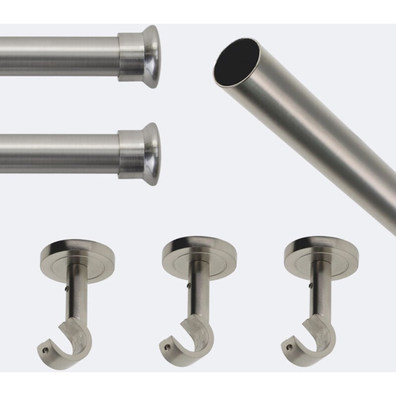 Kit barre à rideaux 2M50 Tendance 20mm Plafond Chapeau Nickel Mat - Boulet