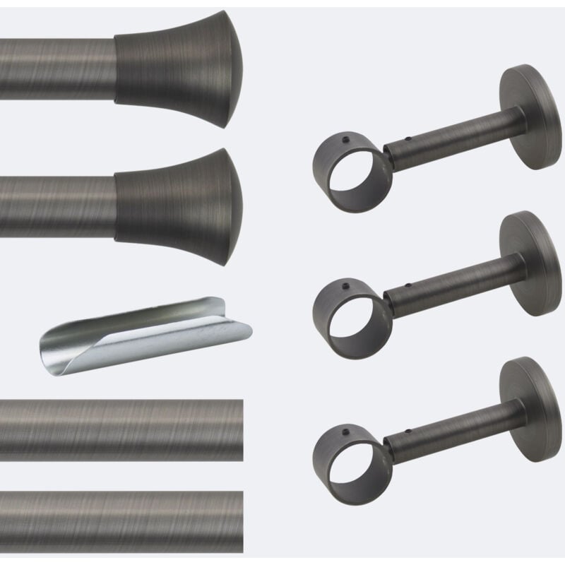 Kit barre à rideaux 3m00 Tendance 28mm Mur Pommeau Carbone Boulet