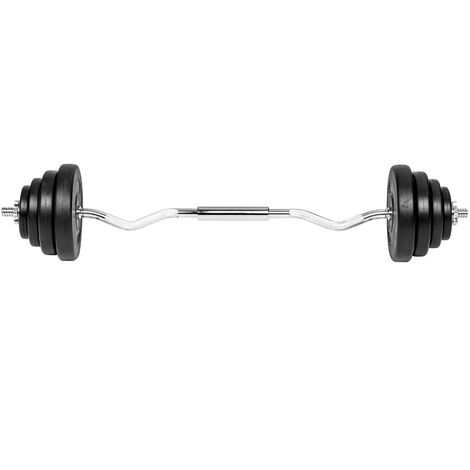 Kit barre de musculation curl + 8 poids - barre curl, materiel musculation, barre d'haltères - gris chrome
