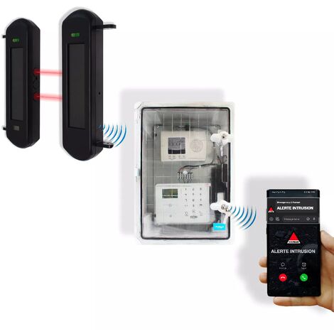 Kit barrières infrarouges solaires sans fil longue distance 900m (1B) – Alarme extérieure avec coffret GSM (DA600+)