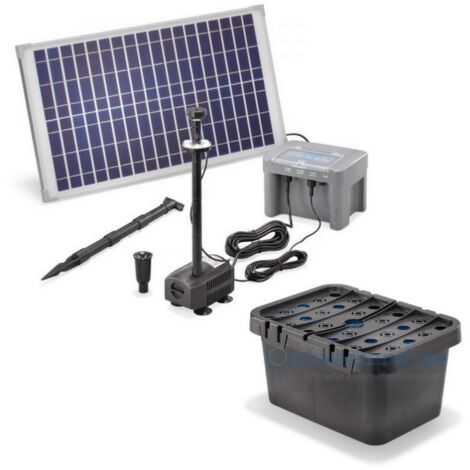Kit bassin Aquarium extérieur avec pompe solaire 630L-25W avec filtre batterie et led