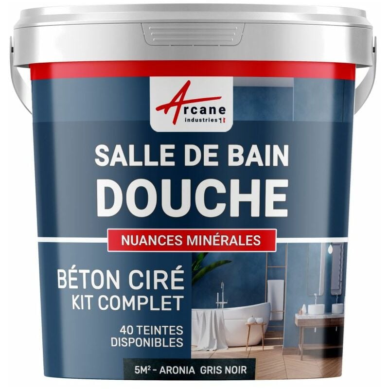 BETON CIRÉ: Kit BETONBESCHICHTUNG | KUNSTHARZ-BETON Badezimmer begehbare Dusche - Wasserdichte Beschichtung - Aronia - Grey Noir - 5 m²-Kit (2