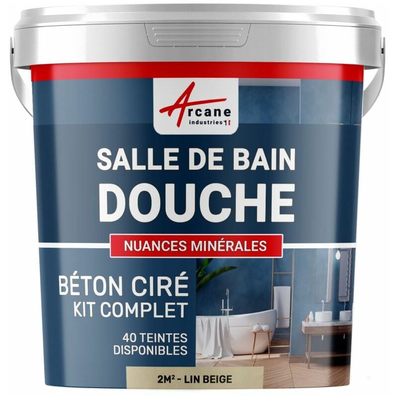 BETON CIRÉ: Kit BETONBESCHICHTUNG | KUNSTHARZ-BETON Badezimmer begehbare Dusche - Wasserdichte Beschichtung - Leinen-Beige - 2 m²-Kit (2 Schichten)