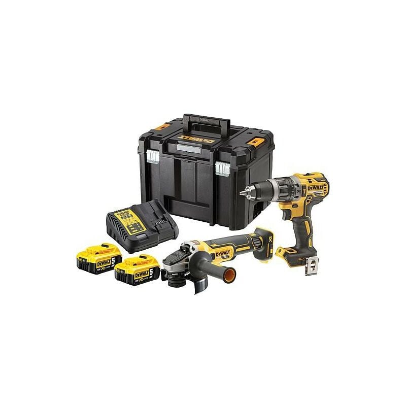 Dewalt - Kit batterie 2 pièces perceuse à percussion, meuleuse d'angle, 2x 5,0 Ah et chargeur