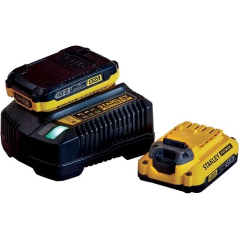 STANLEY Batteries LITHIUM-ION et Chargeur, Kit 2 Batteries 18V 2AH et Chargeur 18V 2Ah - Gamme FATMAX V20 SFMCB12D2-QW