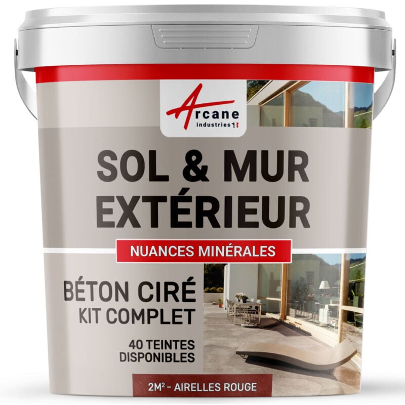 Arcane Industries - Béton ciré extérieur pour sol mur terrasse escalier enduit décoratif minéral en kit - 2 m² (en 2 couches) Airelles Rouge
