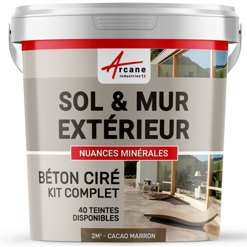 Arcane Industries - Béton ciré extérieur pour sol mur terrasse escalier enduit décoratif minéral en kit - 2 m² (en 2 couches) Cacao Marron