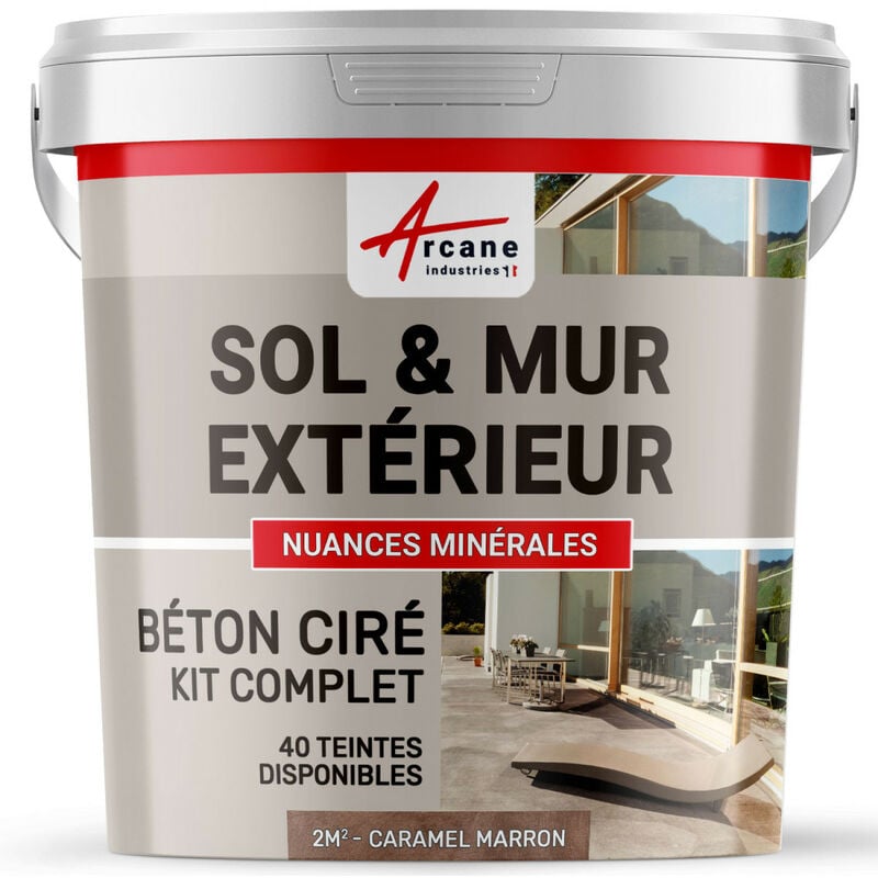 Arcane Industries - Béton ciré extérieur pour sol mur terrasse escalier enduit décoratif minéral en kit - 2 m² (en 2 couches) Caramel Marron