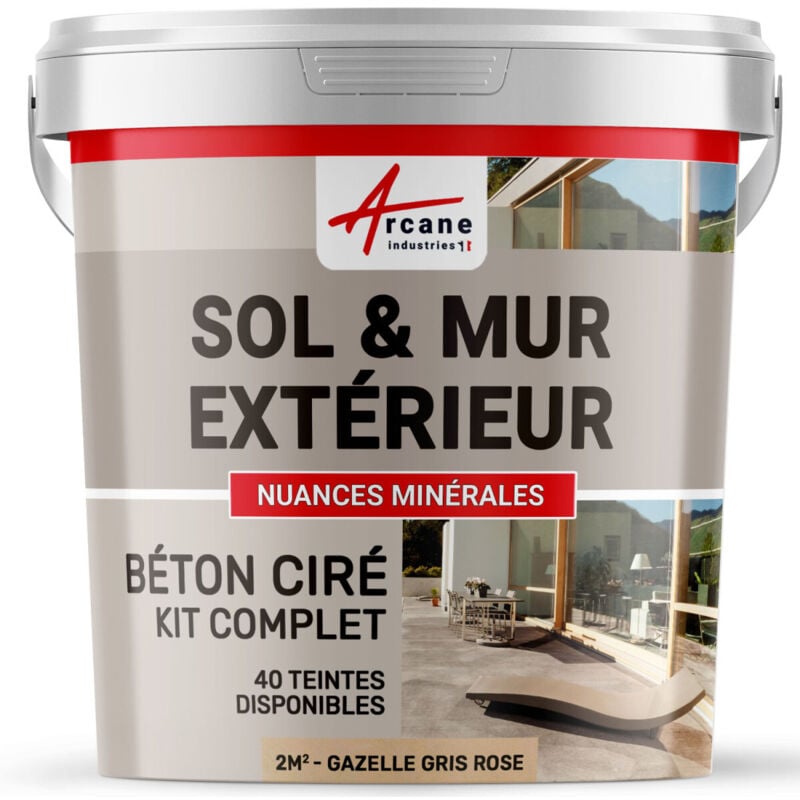 Béton ciré extérieur pour sol mur terrasse escalier enduit décoratif minéral en kit - 2 m² (en 2 couches) Gazelle Gris Rose - ARCANE INDUSTRIES