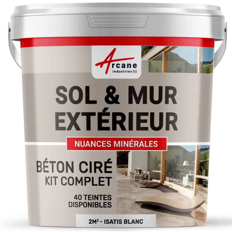 Arcane Industries - Béton ciré extérieur pour sol mur terrasse escalier enduit décoratif minéral en kit - 2 m² (en 2 couches) Isatis Blanc