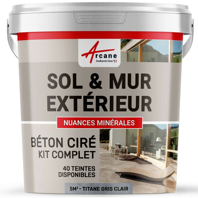 Béton ciré extérieur pour sol mur terrasse escalier enduit décoratif minéral en kit - 5 m² (en 2 couches) Titane Gris Clair - ARCANE INDUSTRIES